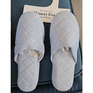Charter Club NWT size 9-10 slippers quilted memory foam, blue house shoes